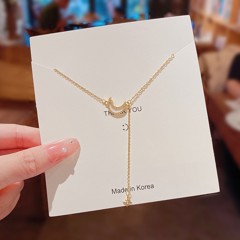 雅图小贝ins潮小众流苏贝母月亮钛钢项链女韩国新款高级设计感气质锁骨链X772金色
